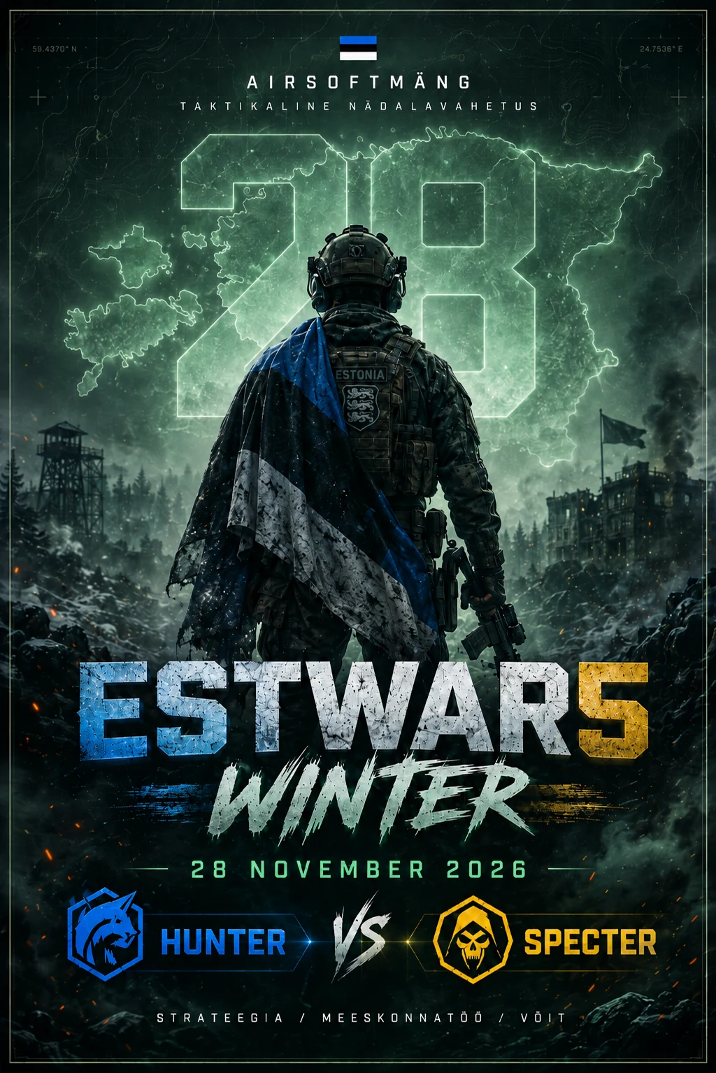 ESTWAR5 WINTER plakat – 28. november 2026, HUNTER versus SPECTER