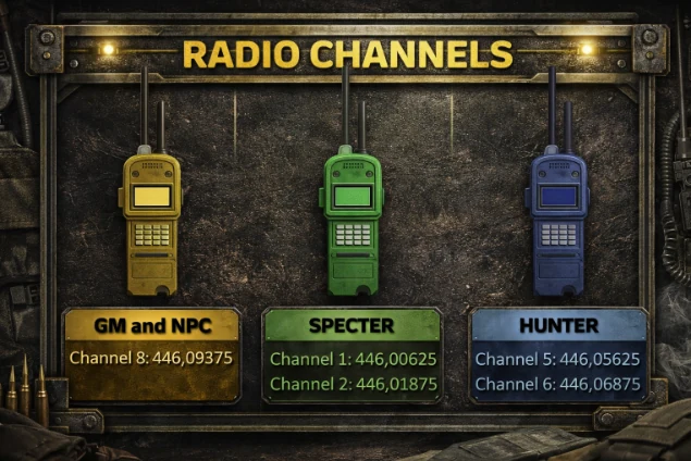 ESTWAR5 raadiokanalid: GM ja NPC, SPECTER ja HUNTER